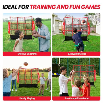 BAGAIL Football Throwing Net - 5 or 9 Target Pockets, Easy Setup, Heavy-Duty - Portable QB Accuracy Trainer, Fun Target Practice Net for Football with Carry Bag