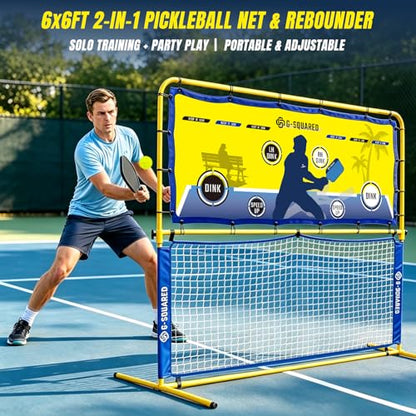 6×6FT 2-in-1 Pickleball Rebounder & Game Net — Portable Pickleball Net, Adjustable Rebounder Training Net, Heavy-Duty Iron Frame, 28KG Tension Ropes (Backyard & Solo Practice) Blue