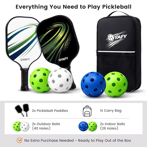 Pickleball Paddles Set of 2, Fiberglass Pickleball Set with Pickleball Rackets 2 Pack, 4 Indoor Outdoor Balls and Carry Bag, Pickle Ball Set for Beginners, Families, Men Women & Intermediate Players - style: B&W-2