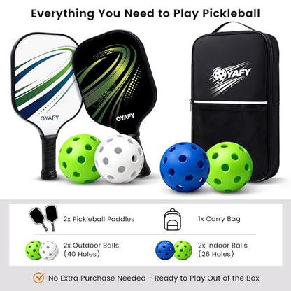 Pickleball Paddles Set of 2, Fiberglass Pickleball Set with Pickleball Rackets 2 Pack, 4 Indoor Outdoor Balls and Carry Bag, Pickle Ball Set for Beginners, Families, Men Women & Intermediate Players - style: B&W-2