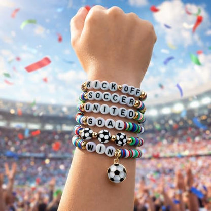 OHOME Soccer Mom Essentials - 6 Pack Soccer Bracelets | Soccer Party Favors - 2026 World Game Cup Merchandise Jewelry Accessories Outfits for Women Men - Soccer Gifts for Fans Players Coaches Team - style: Soccer