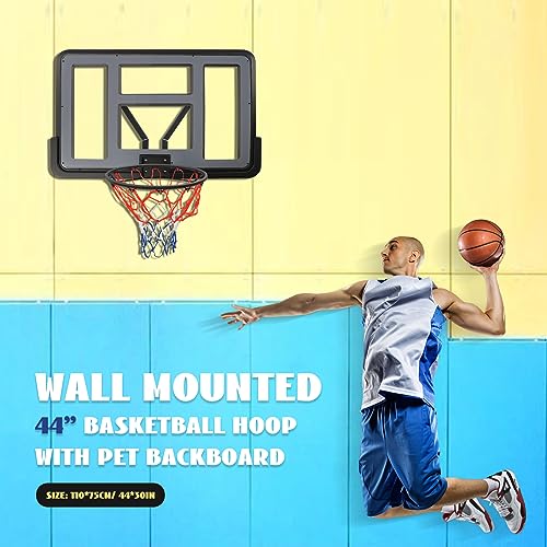 44" Performance PET Backboard & Rim Combo, Wall Mounted Backboard Rim Combo Kit Hoops for Indoor & Outdoor Use, Basketball Backboard Replacement for 7# and Below, Basketball Replacement Parts