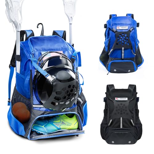 2-in-1 Baseball & Lacrosse Backpack for Youth, Boys, Adults - Bat and Softball Equipment Bag With Glove Holder, Helmet, Shoes Compartment - T-Ball Accessories and Baseball Gifts