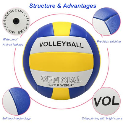 Volleyball, 6 Pack Official Size 5 Volleyball with Pump and Big Net Bag for Indoor Outdoor, Soft Touch Volleyballs for Adults Beach Play Pool Game Gym Play Training Match for Beginner