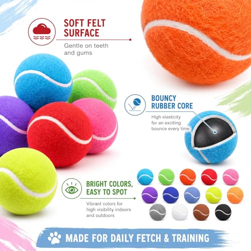 Yunsailing 30 Pcs Dog Tennis Balls 2.4 Inch Dogs Toy Balls Bright Colors Pet Training Toy for Small Medium Large Puppy Indoor Outdoor Interactive Training Exercise Games