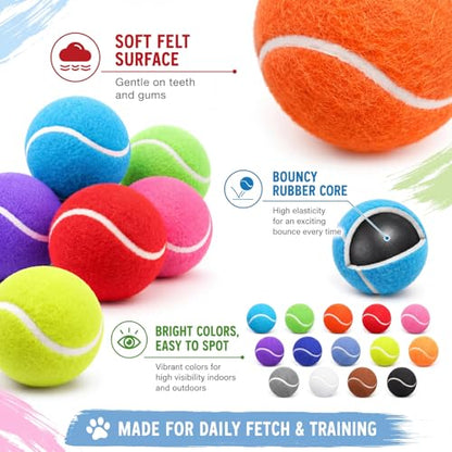 Yunsailing 30 Pcs Dog Tennis Balls 2.4 Inch Dogs Toy Balls Bright Colors Pet Training Toy for Small Medium Large Puppy Indoor Outdoor Interactive Training Exercise Games