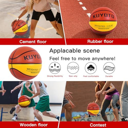 KUYOTQ 3LBS/3.3LBS/2.2LBS Weighted Heavy Training Basketball 29.5/28.5" in and Outdoor Improving Handling Dribbling Passing Rebounding Skill Composite Size 7/6 Weighted Training Basketball Equipment - color: Brown+Yellow, size: Size 6 Women & Youth - 28.5