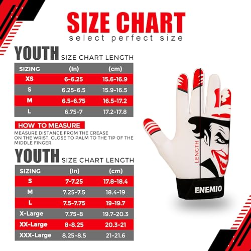 Enemio Football Gloves Adult Men, Youth Kids Football Gloves with Super Sticky Grip, Receiver Glove Ideal for Boys Ages 8–12 and Up - size: Youth Large