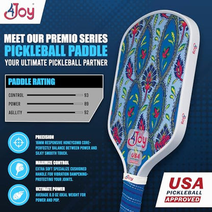 4Joy Pickleball Paddle Premio Series - Thermoformed Premium T700 Carbon Fiber Pickleball Paddless - Professional Pickleball Rackets for Women & Men - 16mm Honeycomb Core - USAP Approved - style: Union Pack: Fitz & Damask