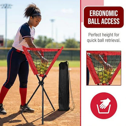WIGERLON Baseball Caddy Softball Caddy，Pickleball Coddy Stand Tennis Balls Bucket Foldable and Portable, Easy to Install