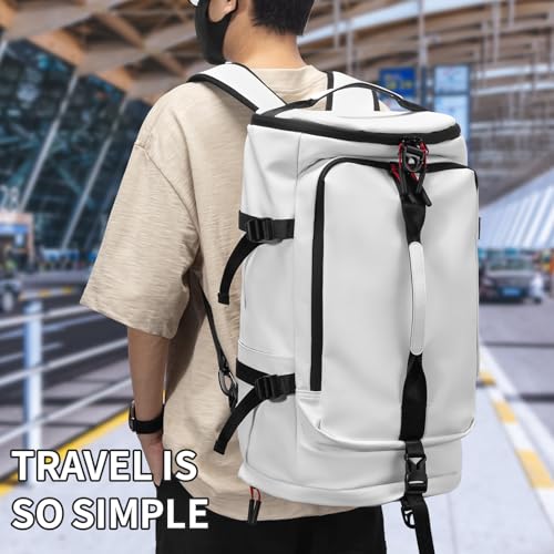 YOUMIAN Gym Duffle Bag 3 IN 1 Travel Backpack 40L Waterproof Shoe Compartment for Men and Women Basketball Soccer Sports Bag (White) - color: White