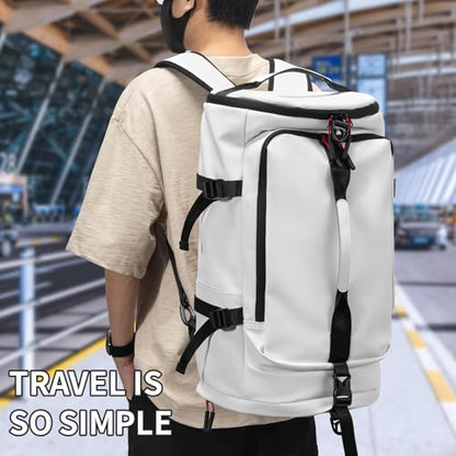 YOUMIAN Gym Duffle Bag 3 IN 1 Travel Backpack 40L Waterproof Shoe Compartment for Men and Women Basketball Soccer Sports Bag (White) - color: White