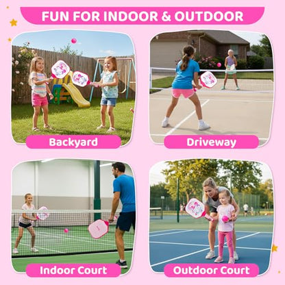 Joycat Kids Pickleball Paddles Set of 2, Lightweight Plastic Cute Pickleball Paddles with Small Grip, 2 Pickleballs, 1 Drawstring Bag,Indoor Outdoor Sport Gift for Kids,Beginner - style: Unicorn