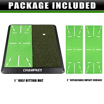 CHAMPKEY Heavy-Duty Golf Hitting Mat - Swing Path Feedback Golf Practice Mat - Ideal for Indoor and Outdoor Training - size: 13" x 17", style: Impact & Fairway Mat with 2 Pads