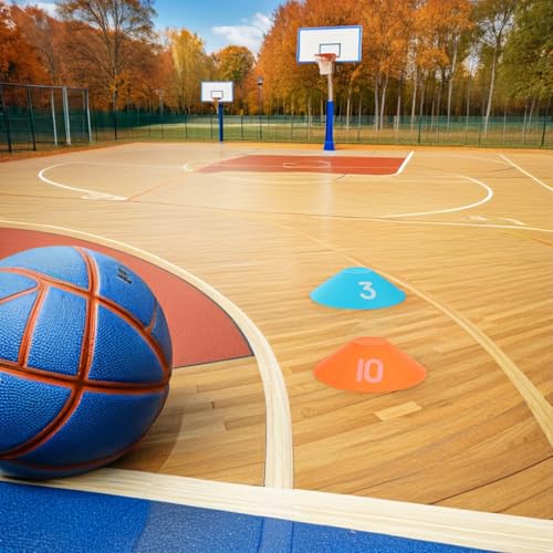 10pcs Numbered Spot Markers Discs for Soccer Training Flat Plastic Soccer Coaching Cones Set (1-10) for Football Basketball Drills and Sports Practice