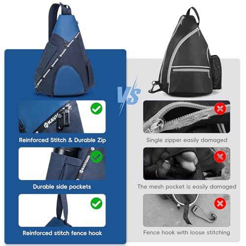 KAVIGOR Pickleball Bag, 7 Pockets & Upgraded Zippers, Lightweight Sling Bag with Detachable Strap & Water-Resistant Pocket