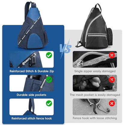 KAVIGOR Pickleball Bag, 7 Pockets & Upgraded Zippers, Lightweight Sling Bag with Detachable Strap & Water-Resistant Pocket