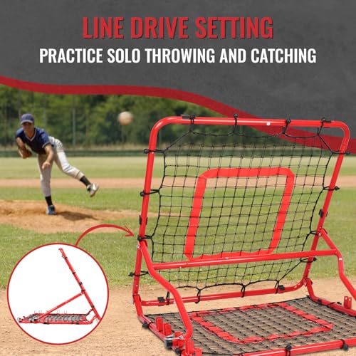 Storgem Baseball Softball Rebounder Net, Pitch Back Rebound Net,Soccer Rebound Net, Fielding Rebounder,Double Sided Adjustable Multi-Sports Pitching Rebound Net for Throwing Practice - style: 33 x 33in-Red