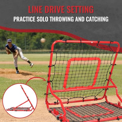 Storgem Baseball Softball Rebounder Net, Pitch Back Rebound Net,Soccer Rebound Net, Fielding Rebounder,Double Sided Adjustable Multi-Sports Pitching Rebound Net for Throwing Practice - style: 33 x 33in-Red
