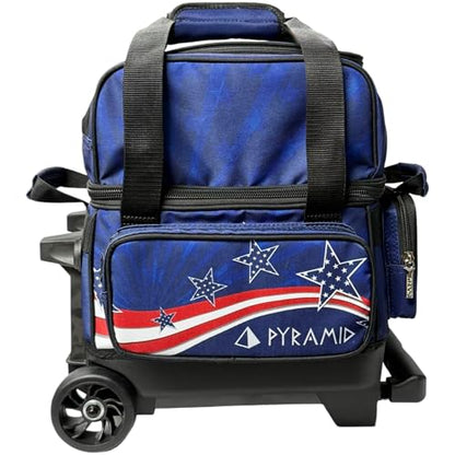 Pyramid Path Pro Deluxe Single Roller Bowling Bag With Separate Shoe Compartment (Up To US Mens Size 11), 2 Large Accessory Pockets, Padded Foam Ball Insert, Lifting Handles and Locking Square Handle - color: Stars & Stripes