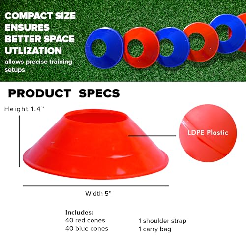 GSi Sports Training Cones for Agility Drills – Soccer & Basketball Multi-Sport Field Markers, Durable Flexible Cones in Multiple Shapes & Packs (20–80 Pack)