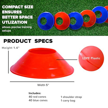 GSi Sports Training Cones for Agility Drills – Soccer & Basketball Multi-Sport Field Markers, Durable Flexible Cones in Multiple Shapes & Packs (20–80 Pack)