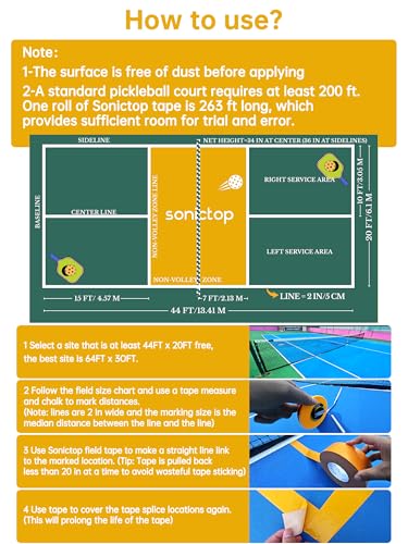 Pickleball Court Marking Kit, 2" x 263 ft Lengthened Pickleball Court Tape 5PCS Set Makes Full Size Outdoor Court Tape for Temporary Court Lines No Residue Easy Installation