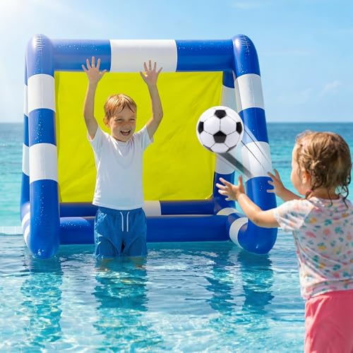 Funscape Kids Soccer Pool Toy, 2-in-1 Inflatable Float Soccer Goal & Ball Toss Water Game, Toddler Outdoor Football Backyard Game, Summer Beach Pool Party Gift 3 4 5 6 7 8 10 12 Year Old Boy Girl Teen
