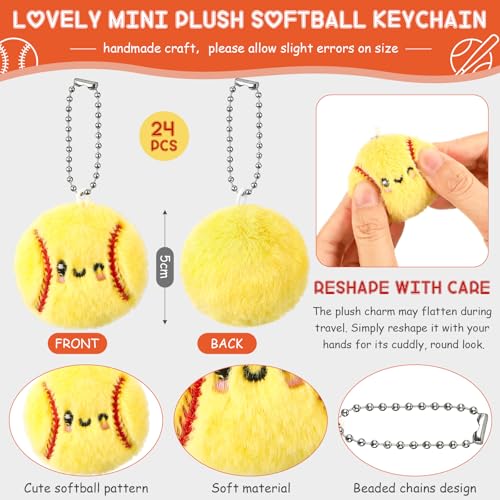 Equsion 24 Packs Softball Gift Bulk Mini Plush Softball Keychain Bead Bracelet with Inspirational Card for Ball Lovers Team Prize Anxiety Relief Sport Party Favors