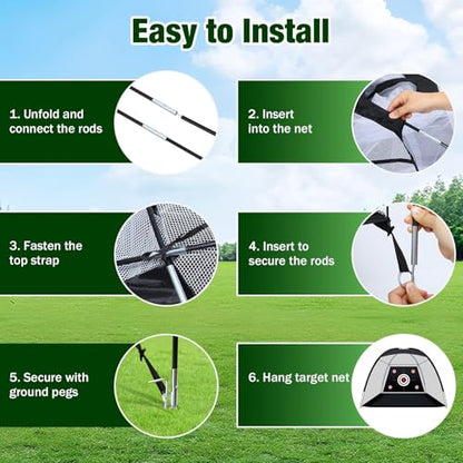 MoKo Golf Net with Practice Mat, Golf Hitting Net for Outdoor Indoor Backyard Driving Chipping Swing Training, All-in-One Multi-Target Training Aid Practice Nets with Tri-Turf Mat