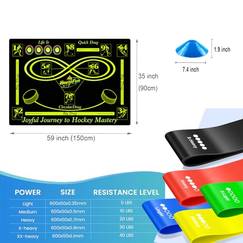 Hockey Training Equipment, Non-Slip Dribbling Training Mat, Indoor/Outdoor Field Trainer, Practice Aids to Improve Speed, Ball Control and Coordination, Includes Resistance Bands and Cones - size: 35"*59"