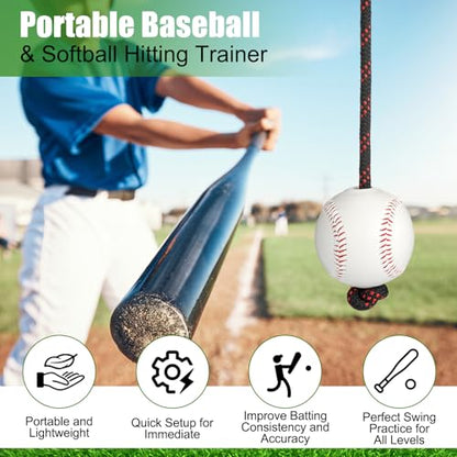 Soulchen 2 Pcs Baseball with Rope Softball Batting Swing Trainer Equipment Adjustable Pendulum Ball System with Secure Locking Anchor Practice Baseball Hitting Skills Sports Tool for Youth Adult