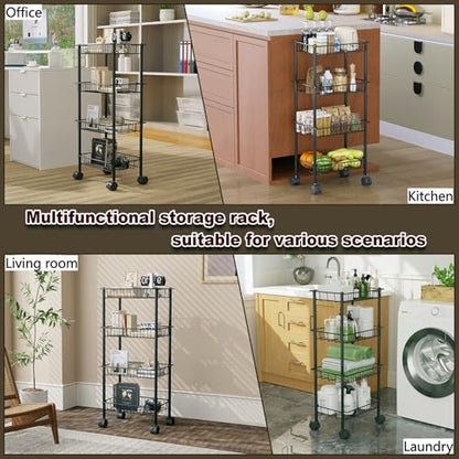 AWTATOS 4-Tier Rolling Cart, Storage Cart with Removable Baskets, Metal Utility Cart with Wheels, for Kitchen, Bathroom, Office, Laundry Room, Black (Patent)