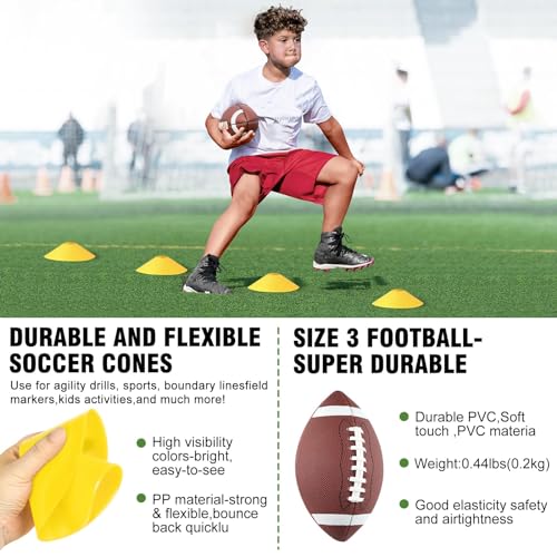 BORNEW Flag Football Set - 14/20 Player Adjustable Belts with Cones, Football, Pump, Bag, for Youth and Adults Training - color: 1.red Yellow With Black Pump, style: 14 Player Kit