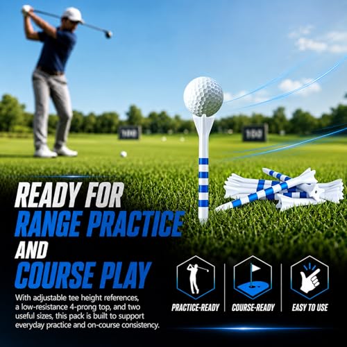 170 Pack Golf Tees 50 Iron Tees with 120 Driver Tees, Pro 4 Line Marking System Plastic Golf Tees, 4-Prong Engineered to Reduce Friction & Longer Distance