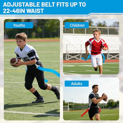 Flag Football Belts, 14 Player Adjustable Flag Football Set with 28 Flags for Youths Adults - Fits Up to 22-46" Waist - color: Red, Blue