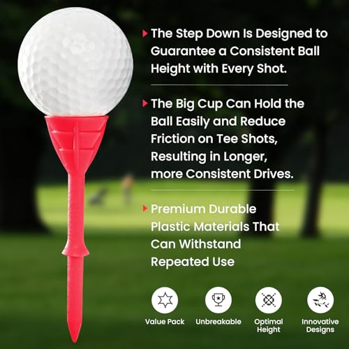 VEASAERS Golf Tees Plastic 3 1/4 inch Unbreakable 30 Pack with Pouch Bag, Durable Stable Available 83 mm Long Tee for Golfer Practice - color: Red