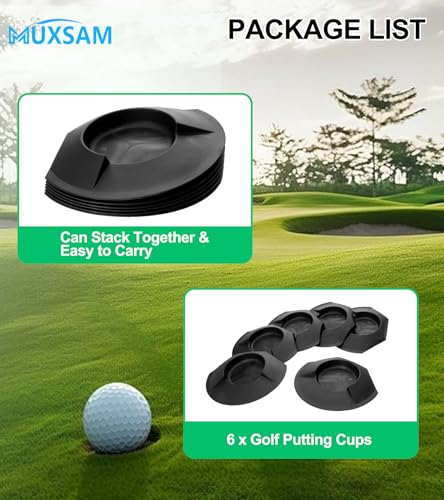 MUXSAM 6 Pieces All-Direction Putter Cups Practice Black Golf Putting Cup Golf Training Cup Golf Practicing Hole Putting Aid Putter Training Aid Fit for Beginner Golf Training Accessory