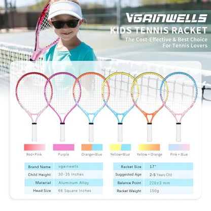 17"-23" Kids Tennis Racket for Aged 2-9, Lightweight and Durable, Including 1 Toddler Tennis Racket and 1 Replacement Grip Tapes - color: Red Pink, size: 17"