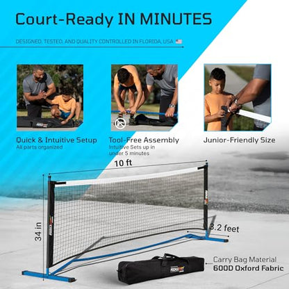 PicklePro Junior - Lab Tested 6+ Complete Pickleball Set with 10ft Net – Includes 4 Junior Paddles, Balls & Bag – USAP Approved Beginner Pickleball Kit