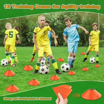 Soccer Goal, 12×6 ft /16×7 ft Portable Soccer Goals Net for Backyard, Quick Setup Training Equipment with 1 Carry Bag, 4 Ground Nails, 12 Training Cones - color: 12×6FT Orange