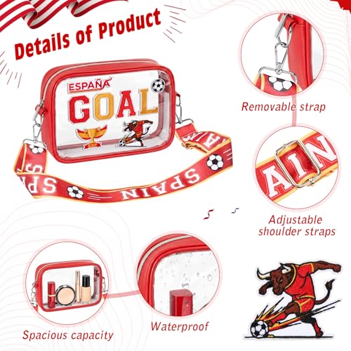 Clear Soccer Bag for Stadium Events Soccer Match Approved Transparent Purse with DIY Patches Concert Sport - style: Spain