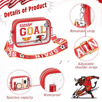 Clear Soccer Bag for Stadium Events Soccer Match Approved Transparent Purse with DIY Patches Concert Sport - style: Spain