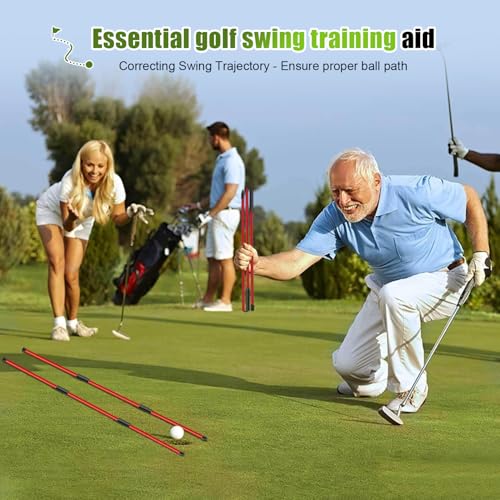 Golf Alignment Sticks 2 Pack, 48″Collapsible Practice Rods for Aiming/Putting, Golf Training Aid for Swing Trainer with Clear Tube Case, Foldable Training Rods with 10 Golf Tees - color: Red
