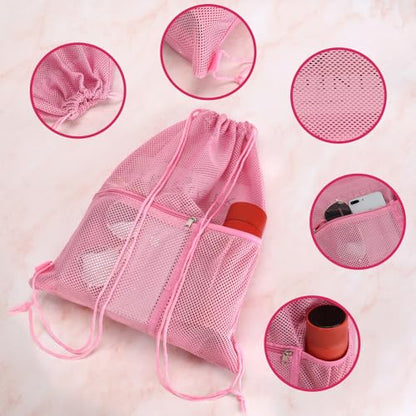 NATURAL STYLE 2 PACK Mesh Drawstring Backpack Bag, Multifunction Mesh Bag for Swimming, Athletic Gym, Clothes, Beach, Swim (Pink)