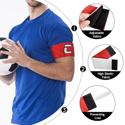 Elastic Soccer Captain 'C' Armband Adjustable Football Basketball Player Arm Bands Non-Slip Anti-Drop Captain's Armband for Adult Youth - size: Youth, style: Red