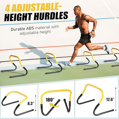 BORNEW 2 Pack Agility Ladder, Soccer Speed Training Equipment Set with Total 26 ft Agility Ladder, 12 Cones, 4 Adjustable Hurdles, Jump Rope, for Soccer, Basketball, Football, Kids, Youth, Adults - color: 1.Yellow