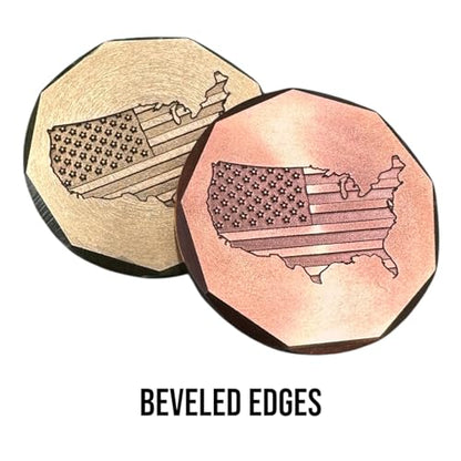 Golf Ball Markers and Golf Divot Tool 3 Piece Golf Gift Set - American Flag Engraved Copper Ball Marker and Brass Golf Ball Marker and Brass Divot Tool - Golf Accessories for Men