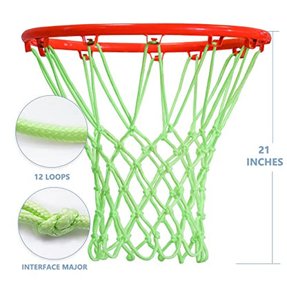 Basketball Net Outdoor, 2025 Upgrade All Weather Anti Whip Basketball Net Replacement -12 Loops - style: Fluorescent Green