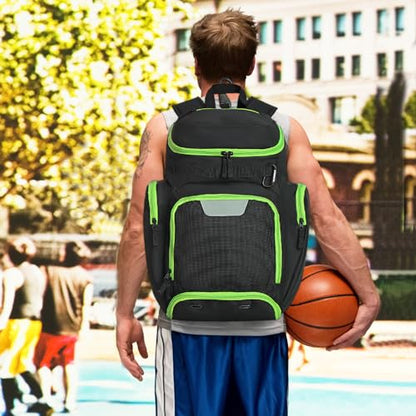 LARIPOP Basketball Backpack with Ball & Ventilated Shoe Compartment Insulated Pockets for Men Youth Training - color: Green